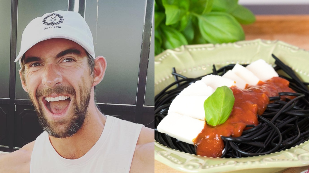 Esparguete nero com molho de tomate e mozarela: o Michael Phelps adora… e eu também!
