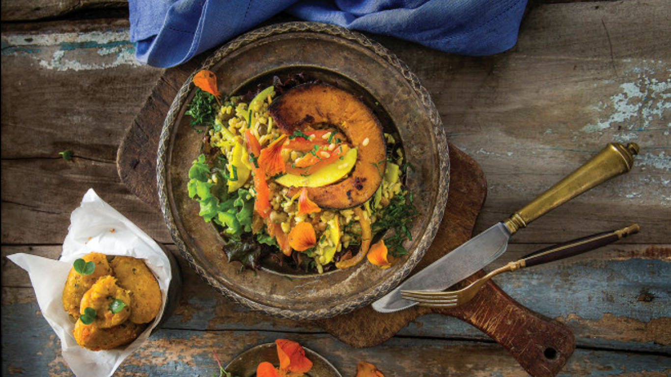 Salada de abóbora com arroz integral