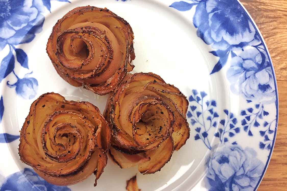 Rosas de batata com bacon