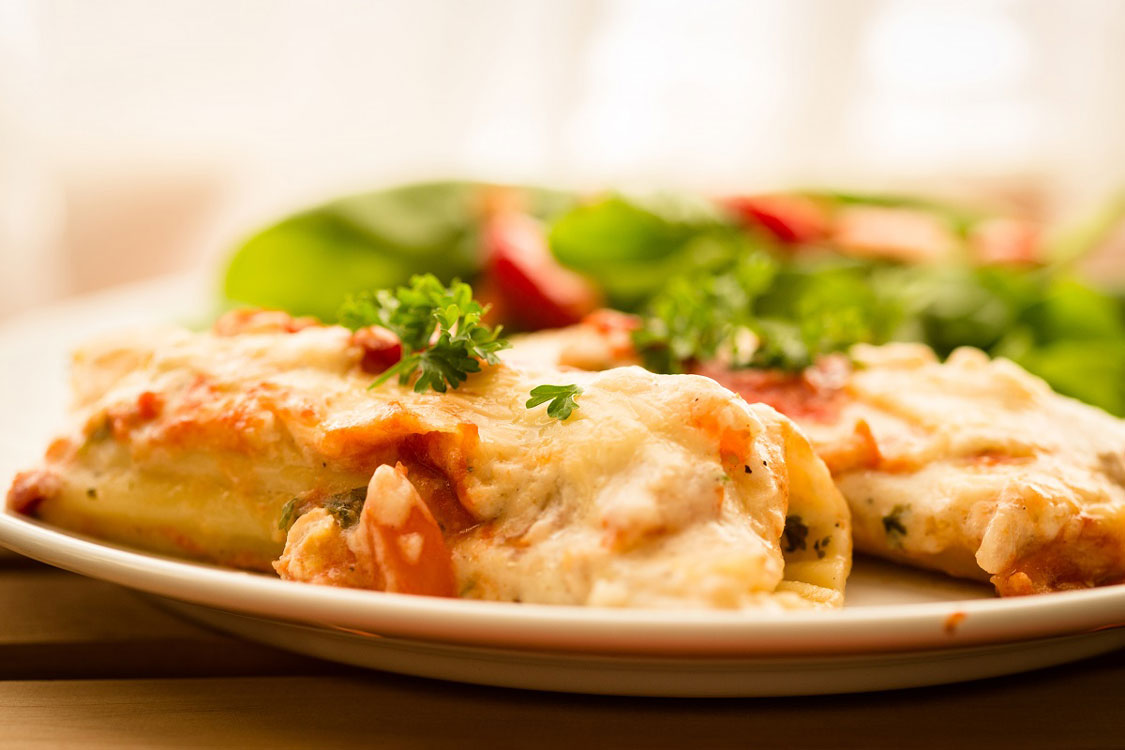 Canelones de frango com legumes