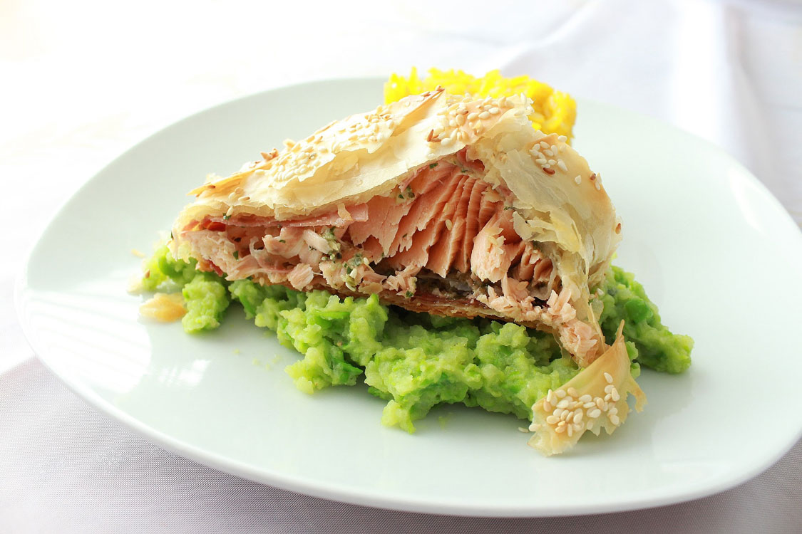 Acompanhe o salmão com puré de ervilhas