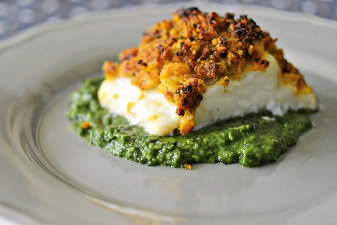 Receita de bacalhau com crosta de broa