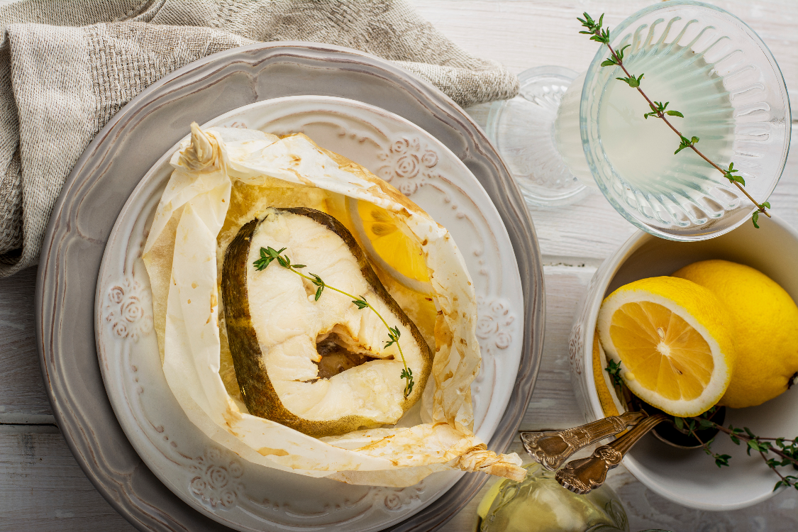 Pescada com limão e tomilho