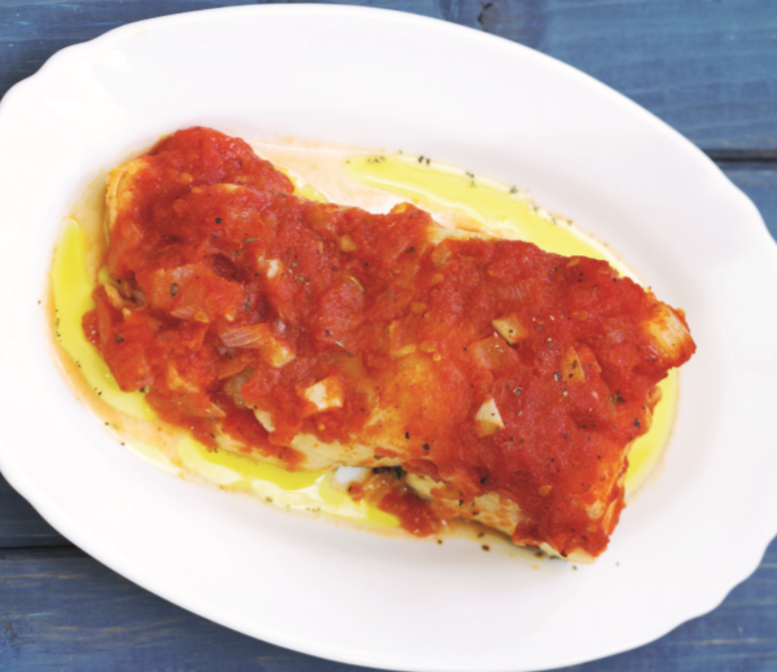 Bacalhau com cebolada ao tomate