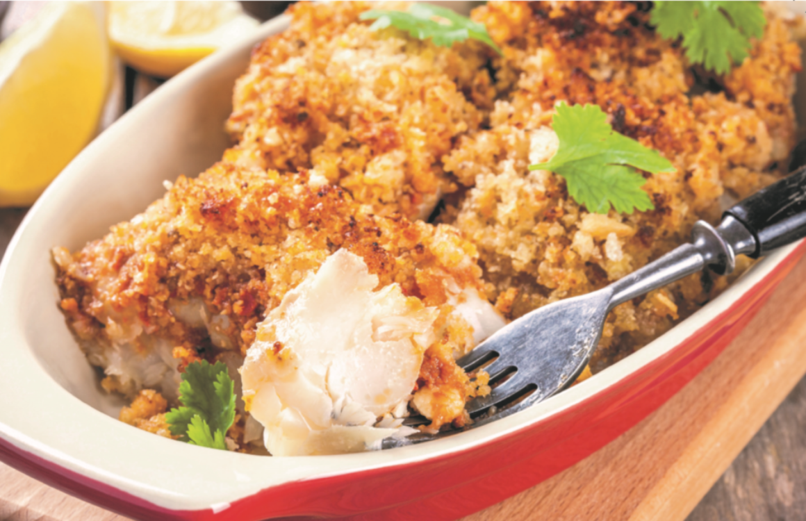 Bacalhau com broa e bacon