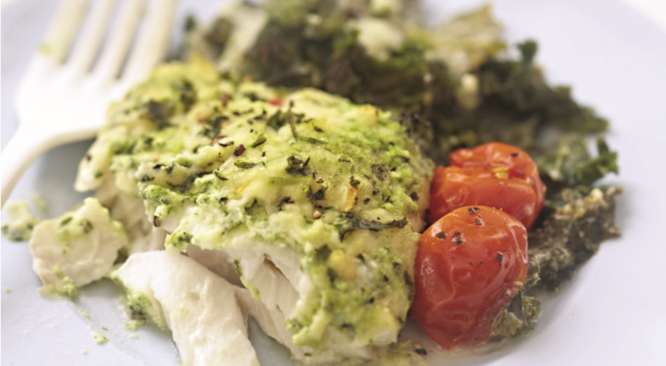 Bacalhau com crumble verde