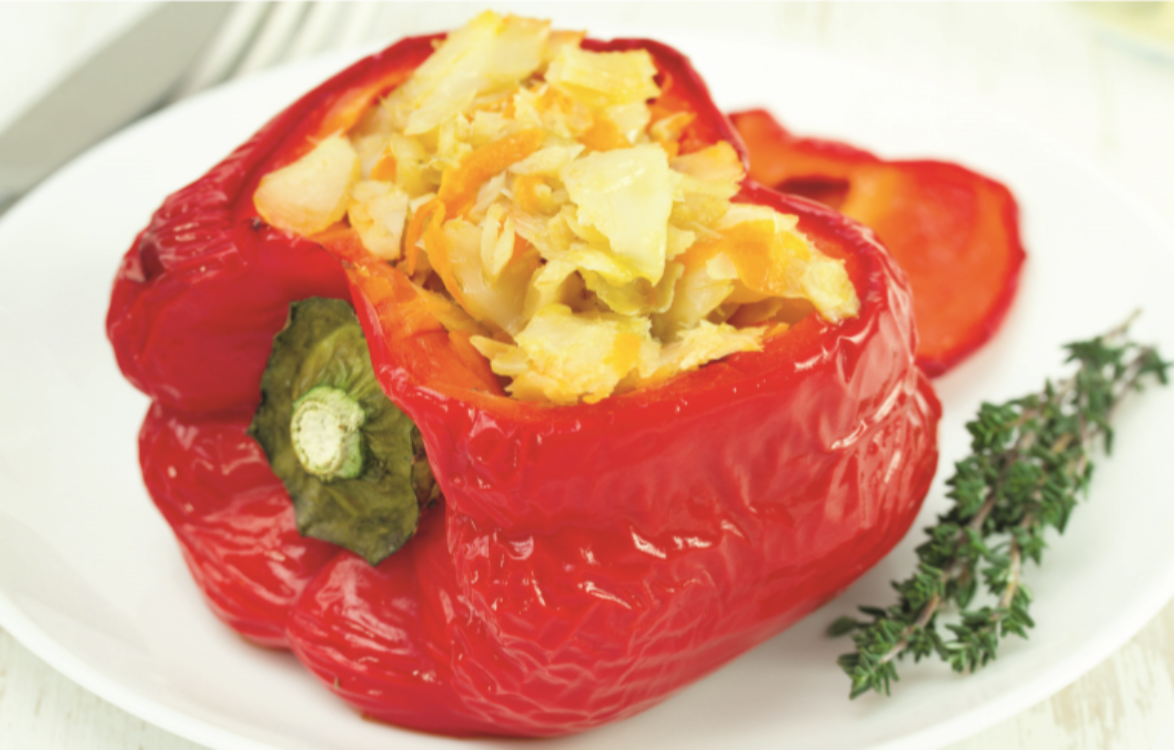 Pimento recheado com bacalhau no forno