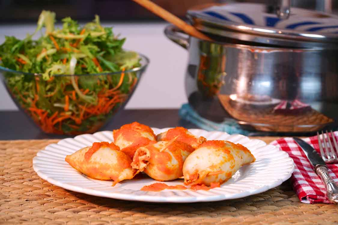 Lulas recheadas com chouriço