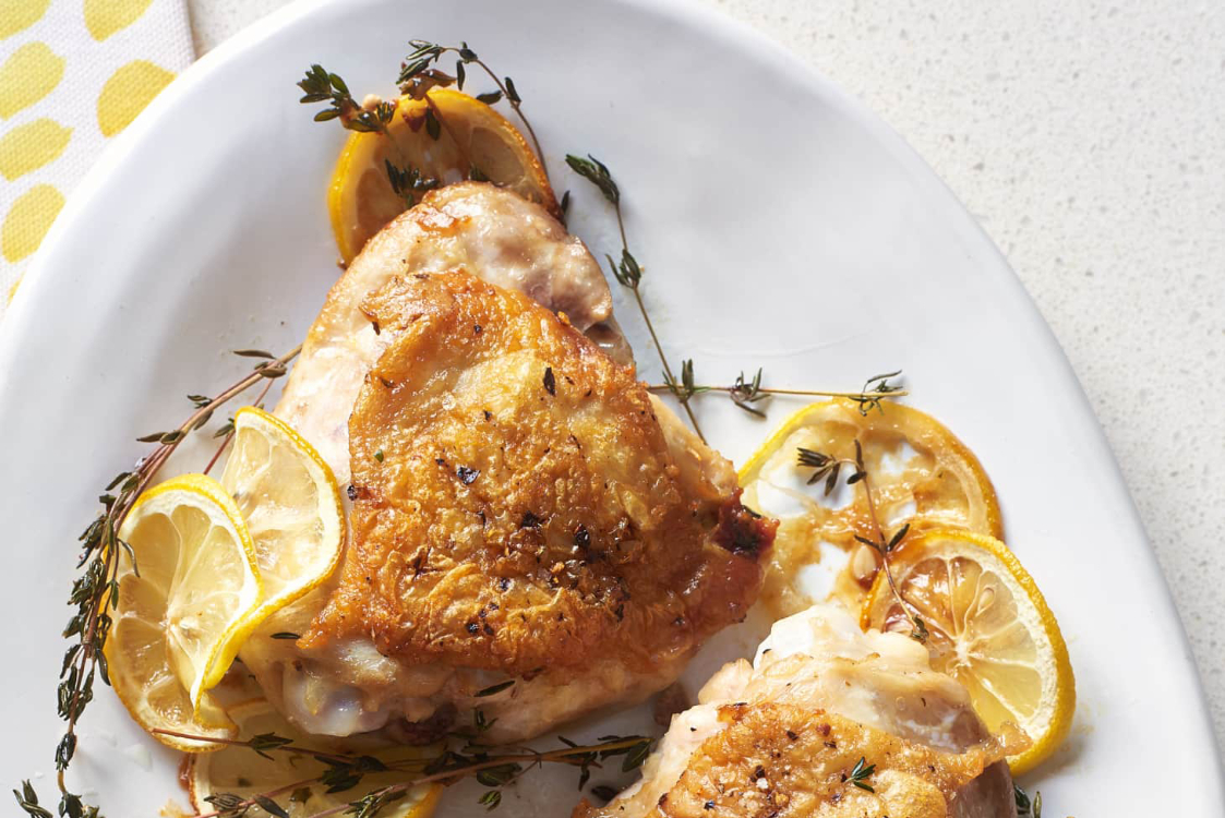 Coxas de frango com limão e tomilho