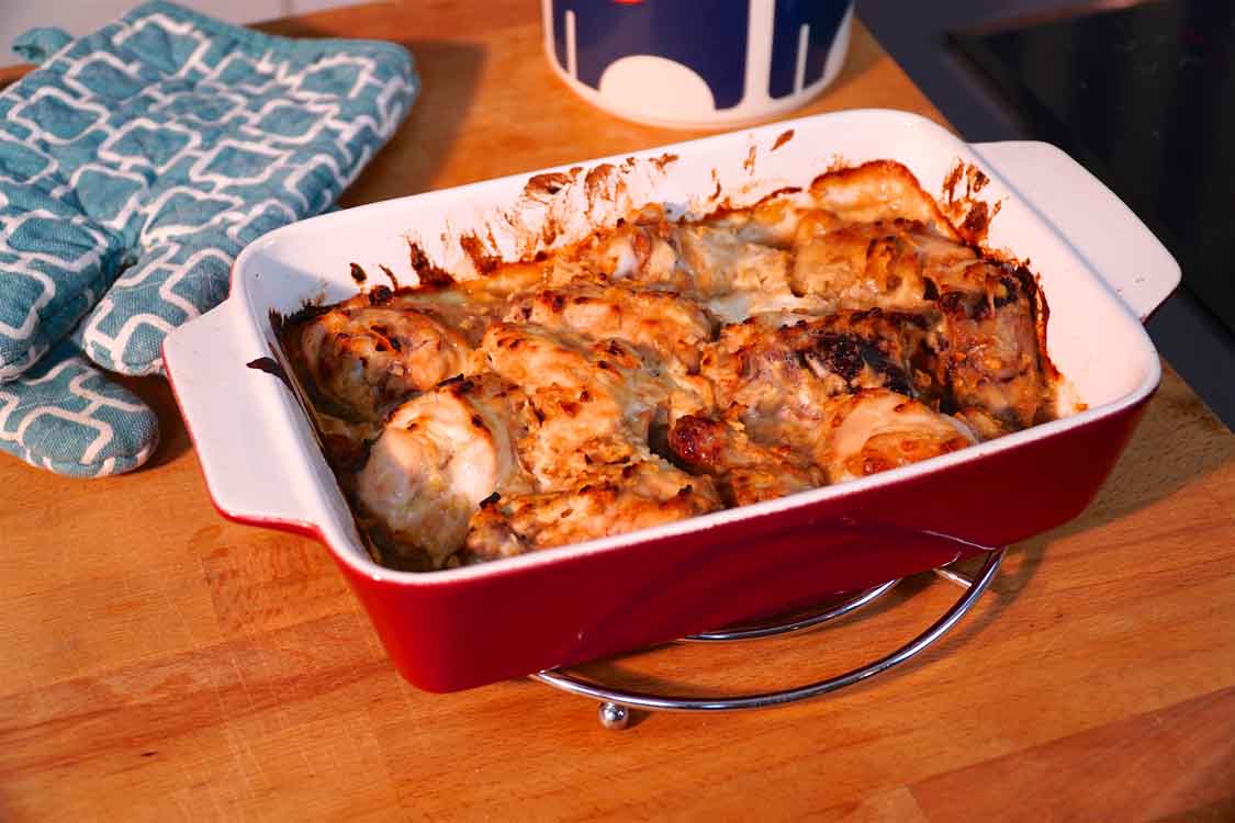 Frango com sopa de cebola e iogurte