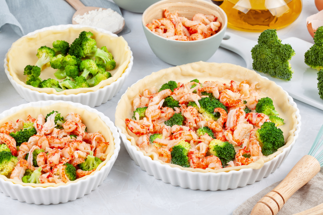 Receita de quiche de camarão e brócolos