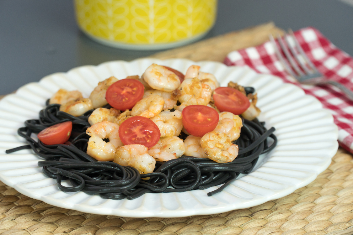 Esparguete negro com gambas